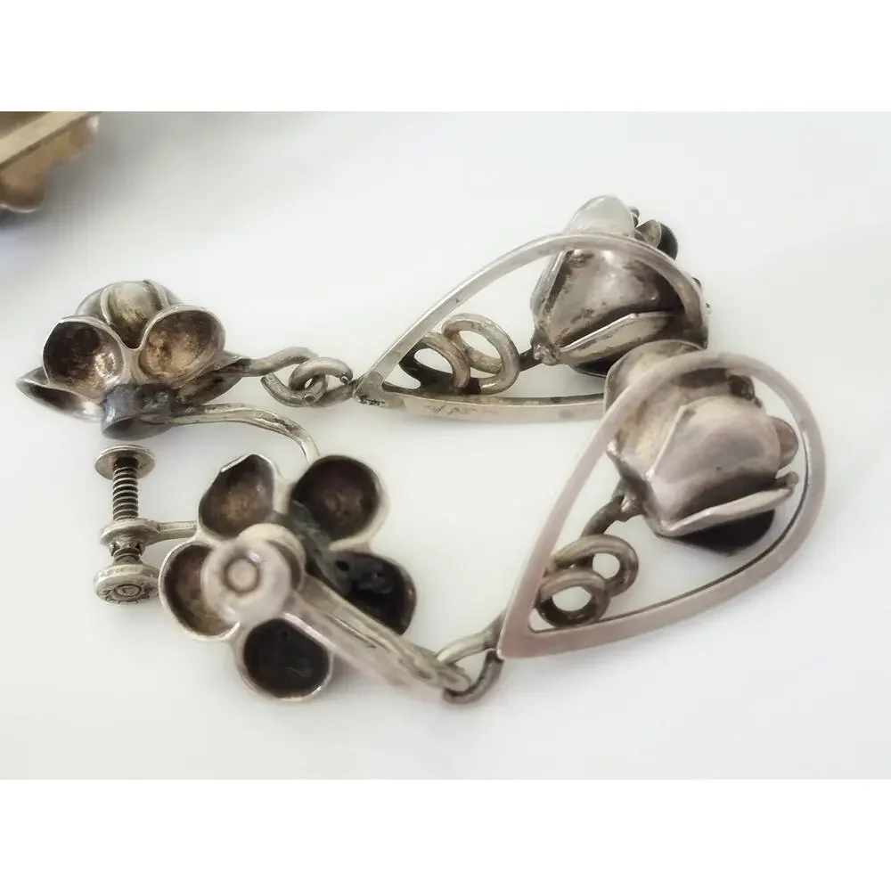 Vintage 1940s Sterling Hobe Rose Floral Bracelet Earring and Brooch Set